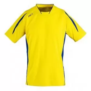 Image of SOLS Mens Maracana 2 Short Sleeve Football T-Shirt (XL) (Lemon/Royal Blue)