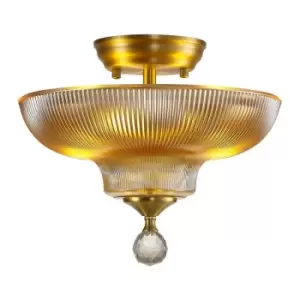 Image of Luminosa Talisa 2 Light Semi Flush Ceiling Lamp E27 With Round 30cm Glass Shade Satin Gold, Amber