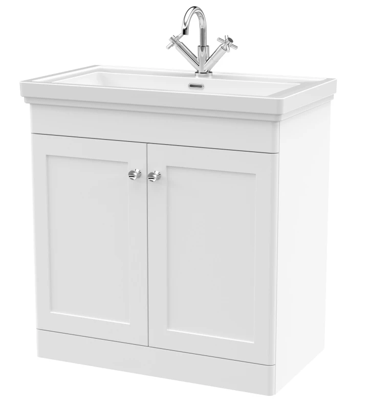 Image of Balterley Floor Standing 2 Door Vanity 1 Tap Hole Fireclay Basin White 800mm White