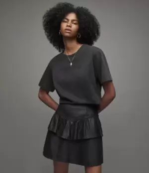 Image of AllSaints Womens Pippa Embroidered Boyfriend T-Shirt, Black, Size: L