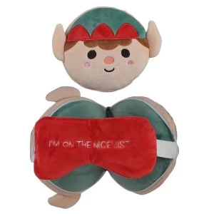 Image of Relaxeazzz Plush Christmas Elf Round Travel Pillow & Eye Mask