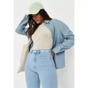 Image of Missguided Petite Riot Distress Mom Jean Light Wash - Blue