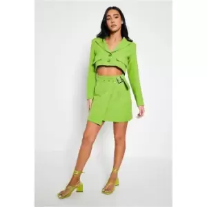 Image of I Saw It First Lime Green Co-Ord Belted Mini Wrap Skirt - Green