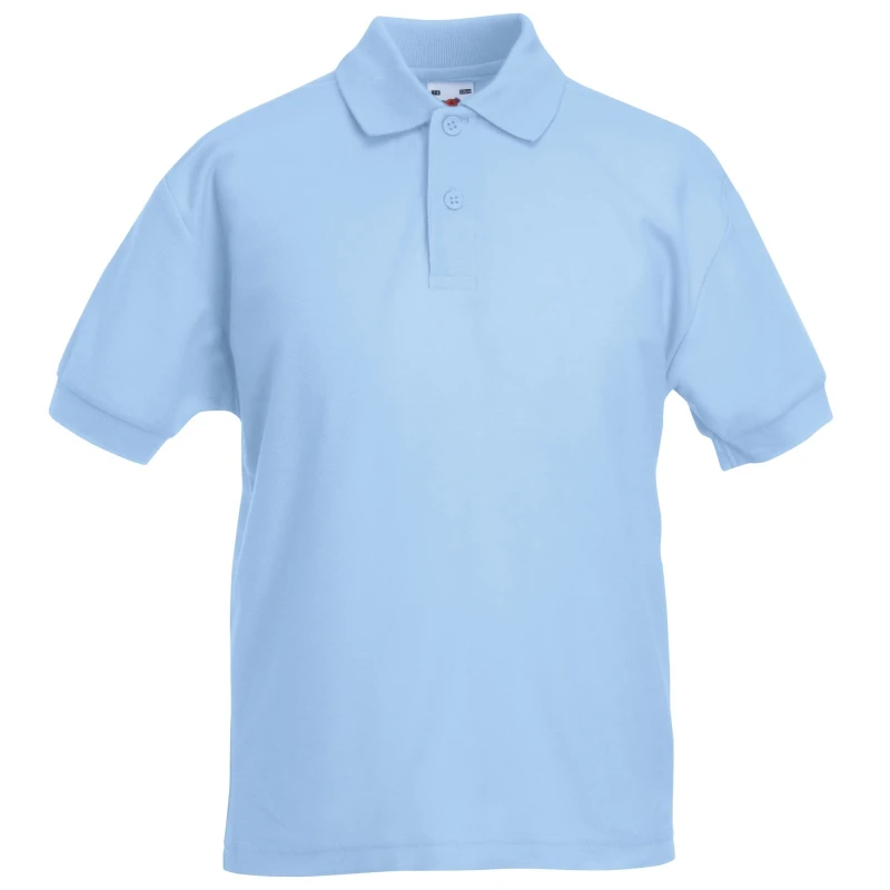 Image of Fruit of the Loom Pique Short-Sleeved Polo Shirt in Blue Size: 12-13 Years Blue Unisex 12-13 Years
