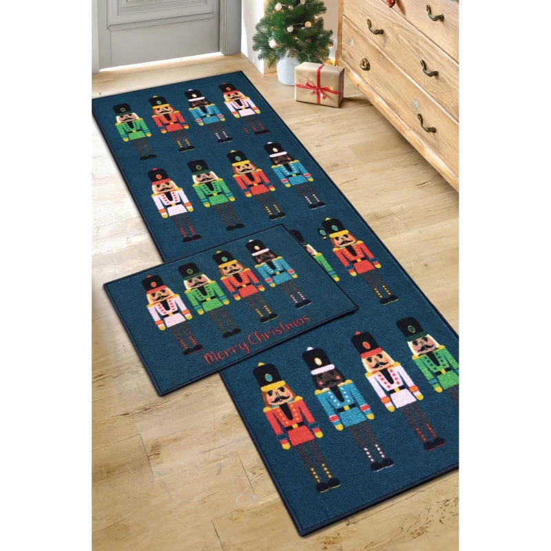 Image of Homemaker Nutcracker Navy Runner & Doormat 57x150 & 57x40, Blue NUTCRACKERNAVY