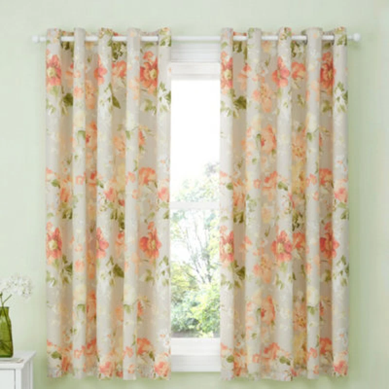 Image of Dreams & Drapes Florette Hand Painted Floral Print Light Filtering Natural Eyelet Curtains
