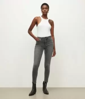 Image of AllSaints Womens Dax High-Rise Size Me Skinny Jeans, Dark Grey, Size: S