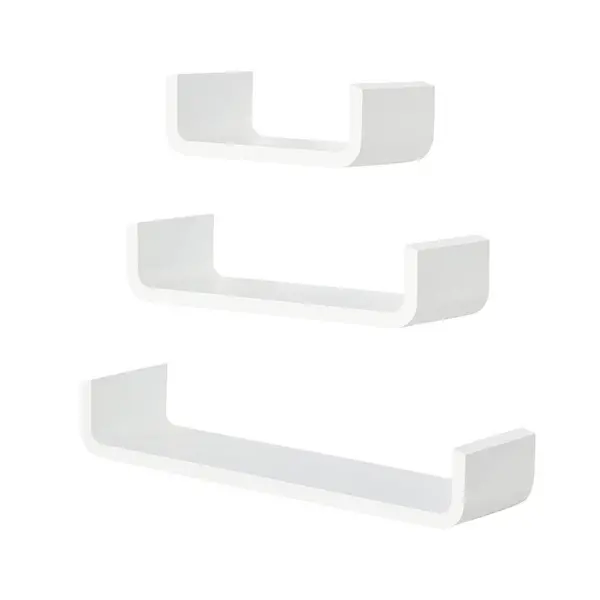 Image of HOMCOM Floating U Shape Shelf Set of 3 Floating Wall Mounted Modern White