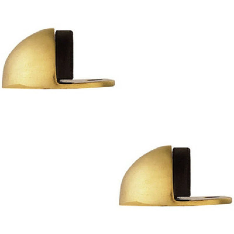 Image of Loops 2x Floor mounted Oval Doorstop 44 x 22mm Polished Brass Half Moon Stopper Metallics