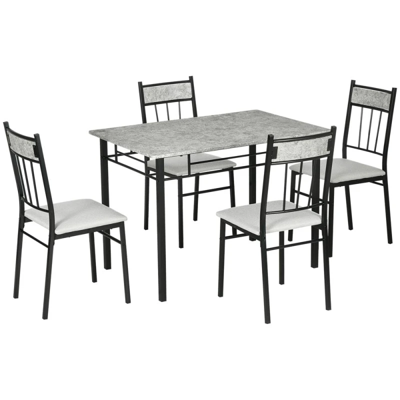 Image of HOMCOM 5 Pieces Dining Room Sets, Kitchen Table and Chairs Set 4 with Marble Top - Homcom 5056725526658