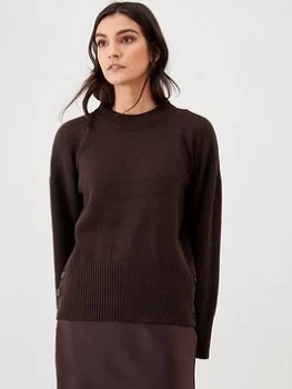 Image of Oasis Wide Sleeve Button Hem Jumper - Multi, Brown Size M Women