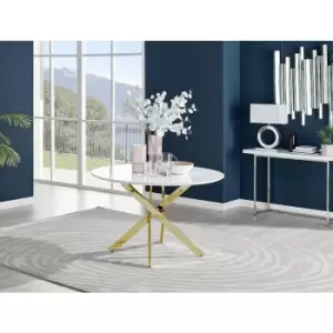 Image of Furniturebox Novara 120cm White High Gloss 4 Seater Modern Dining Table With Gold Starburst Legs