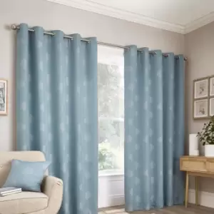 Image of Harvest Motif Woven Jacquard Eyelet Curtains, Duck Egg, 90 x 90" - Appletree Loft