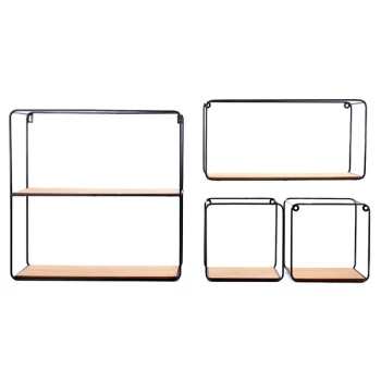 Image of Black Wire & Wood Shelves Set of 4