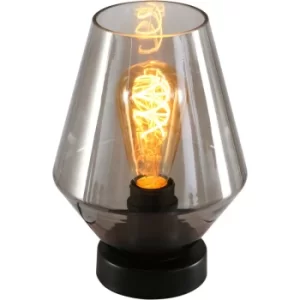 Image of Sienna Ancilla Cylindrical Table Lamp Black Matt, Glass Transparent Grey