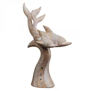 Image of Carved Sandstone Effect Dolphins Ornament with Mirror Mosaic