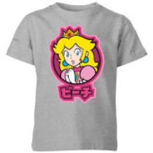 Image of Nintendo Super Mario Peach Kanji Kid's T-Shirt - Grey - 3-4 Years