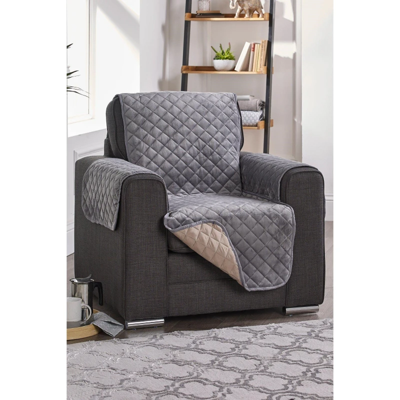 Image of Homelife Reversible Faux Velvet Furniture Protector - Grey Grey 2 Seater