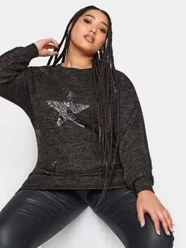 Image of Yours Yours Sequin Start Soft Touch Jumper, Black, Size 20, Women