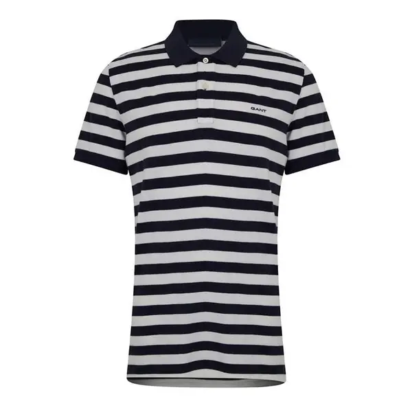 Image of Gant Multi Stripe Short Sleeve Pique Polo Shirt - Blue XS