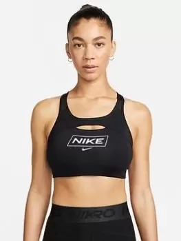 Image of Nike Light Support Swoosh Bra - Black, Size L, Women