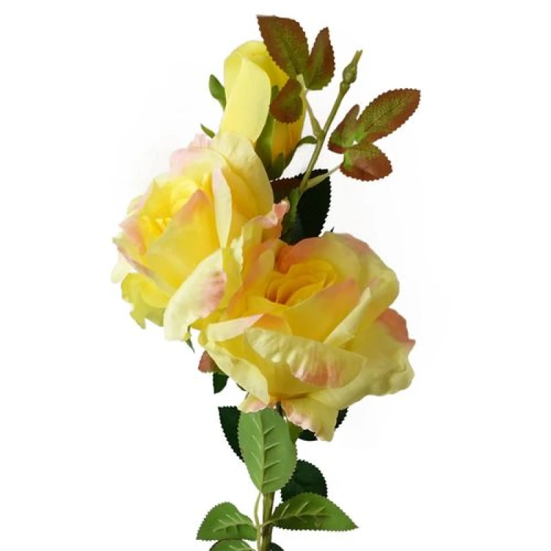 Image of Leaf 80cm Artificial Yellow Rose Stem - 3 flowers