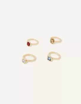 Image of Accessorize Womens Mixed Gem Rings 4 Pack Multi, Size: Medium