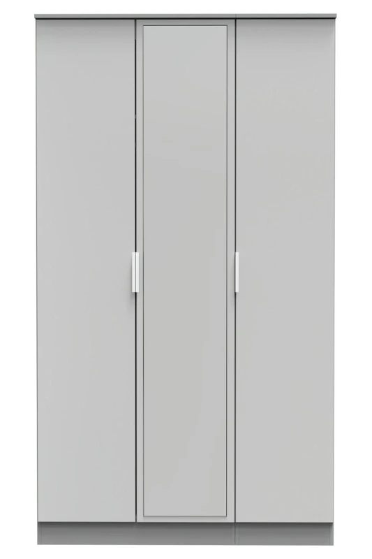 Image of Poole Triple Mirror Wardrobe In Uniform Grey & Dusk Grey (Ready Assembled)
