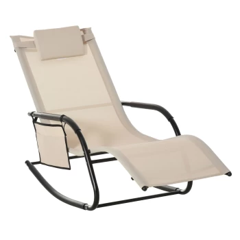 Image of Outsunny Breathable Mesh Rocking Chair Patio Rocker Lounge for Indoor & Outdoor Recliner Seat w/ Removable Headrest for Garden and Patio Cream White