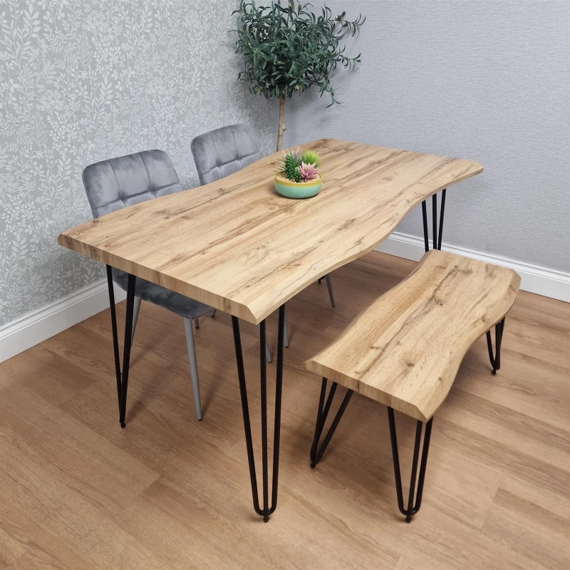 Image of KOSY KOALA Modern Dining Table Set With 2 Grey Velvet Chairs & Bench Dining Room Furniture in Brown Brown Unisex