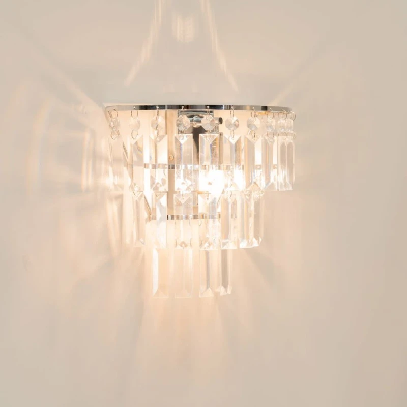 Image of ValueLights Kelsks Pair of Acrylic Jewel Droplets Shade Chrome Stem Wall Lights Silver