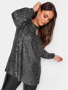 Image of Yours Sequin Keyhole Bellow Sleeve, Silver, Size 22-24, Women