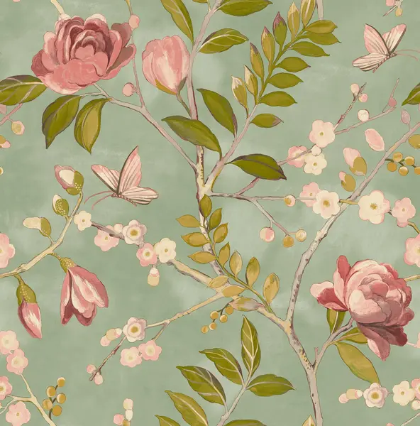 Image of Lola Painted Floral Trail Smooth Wallpaper