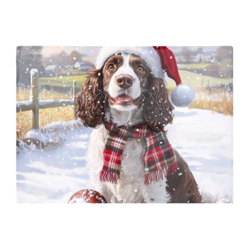 Image of Warren Reed Designer Christmas Springer Spaniel Dog Glass Chopping Board