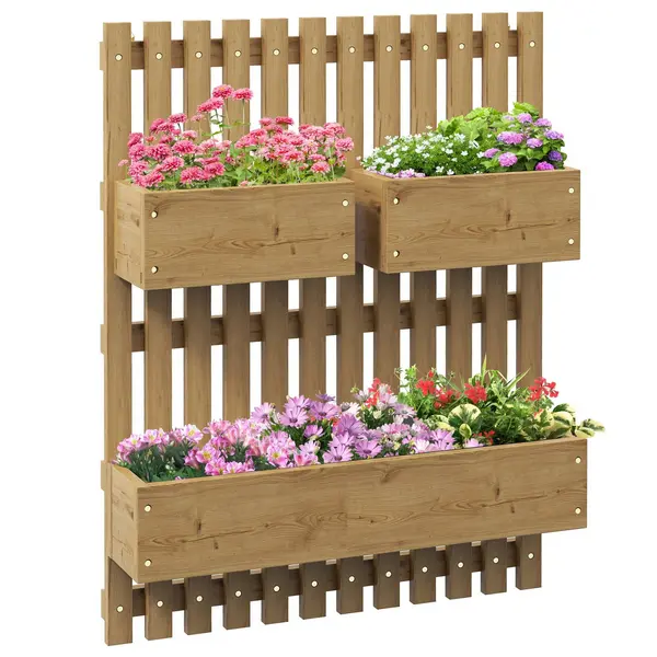 Image of Wooden Garden Planters with Trellis Wall-mounted Raised Garden Bed