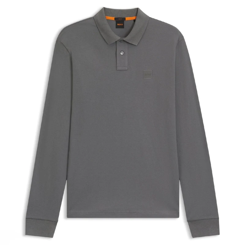 Image of Boss Passerby Slim Fit Long Sleeve Polo Shirt Grey male M