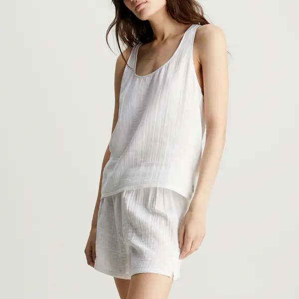 Image of Calvin Klein Textured Cotton-Gauze Sleeveless Short Set - M