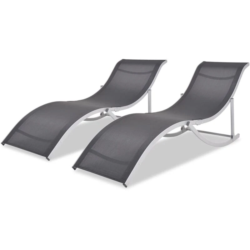 Image of vidaXL 2x Folding Sunloungers Aluminium and Textilene Deck Lounge Beach Chair