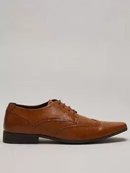 Image of Burton Menswear London Leather Look Brogue Shoes - Brown , Brown, Size 11, Men
