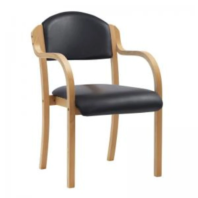 Image of Tahara Nautilus Designs Tahara Stackable Conference/Visitor Chair With Arms Black Vinyl Padded Seat & Backrest and Beech Frame - DPA2050/A/BEBKV D