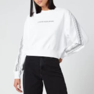 Image of Calvin Klein Jeans Womens Stripe Tape Cropped CN Sweatshirt - Bright White - XS