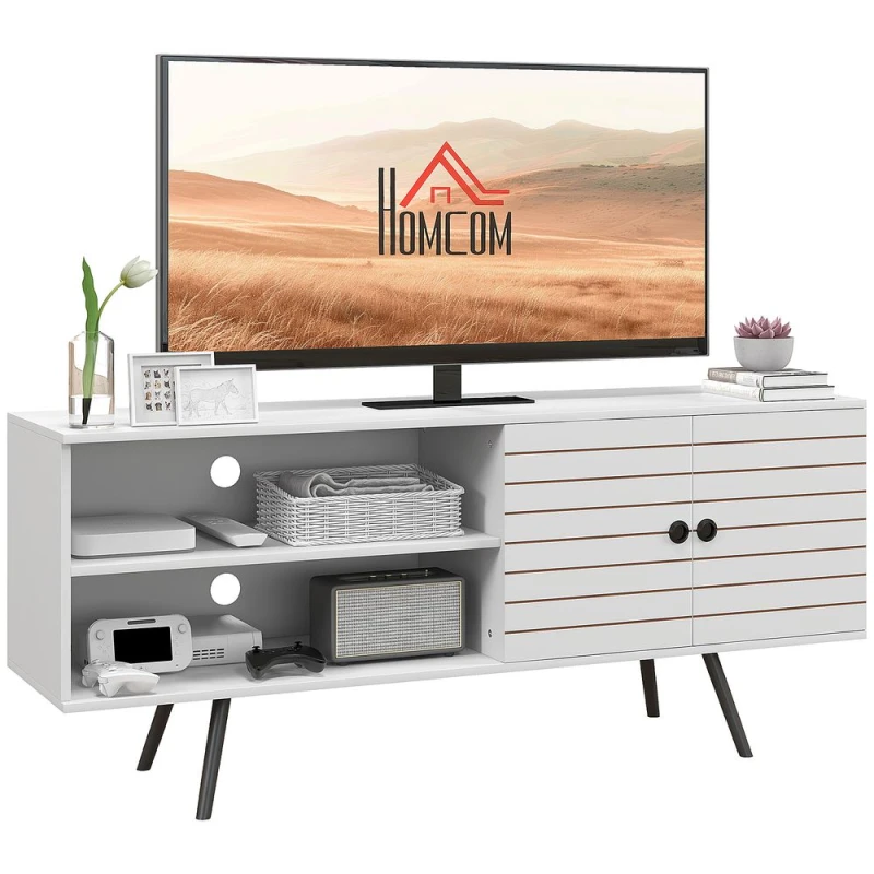 Image of HOMCOM HOMCOM TV Stand Cabinet for TVs, TV Unit with Open Shelves, Soft-close Door and Cable Holes, Entertainment Unit for Living Room in White Size
