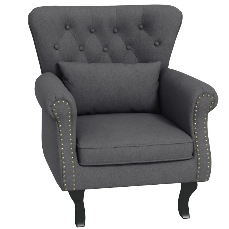 Image of HOMCOM Vintage Armchair Wingback Accent Chair With Naihead Trim Dark Grey 839-919V70CG
