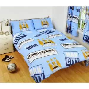 Image of Manchester City FC Patch Duvet Set (Single) (Multicoloured)