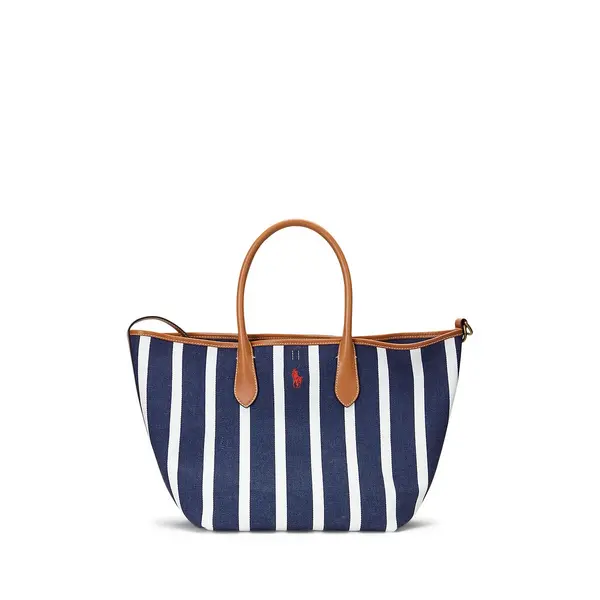 Image of Striped Cotton Canvas Tote Bag with Contrasting Handles