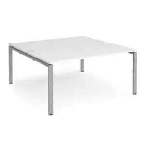 Image of Bench Desk 2 Person Starter Rectangular Desks 1600mm With Sliding Tops White Tops With Silver Frames 1200mm Depth Adapt