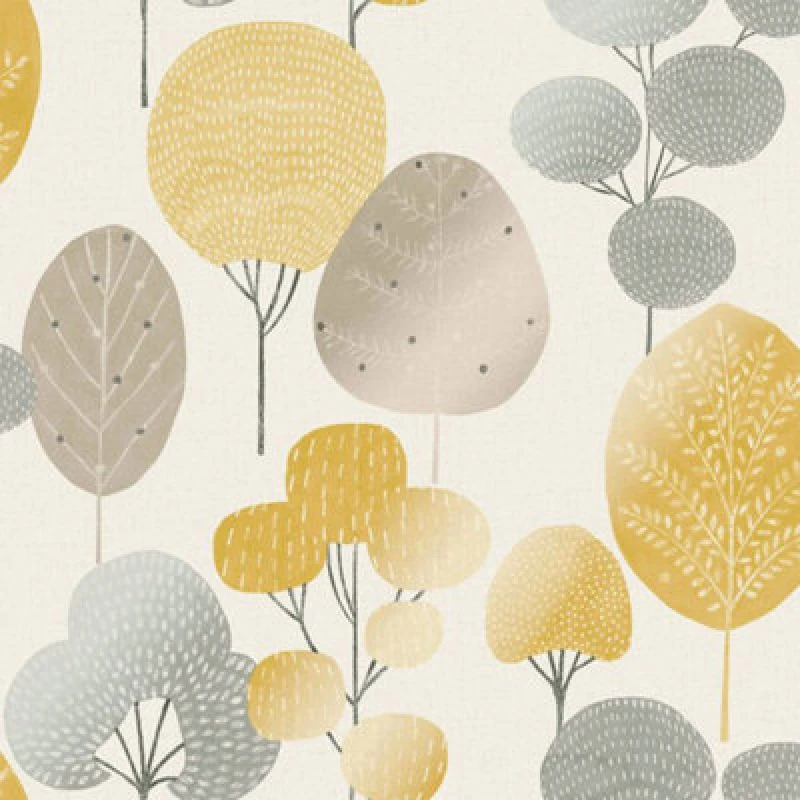 Image of NO BRAND No Brand - Scandi Forest Tree Metallic Wallpaper Woodland Leaf Yellow Grey Shimmer Crown m1530