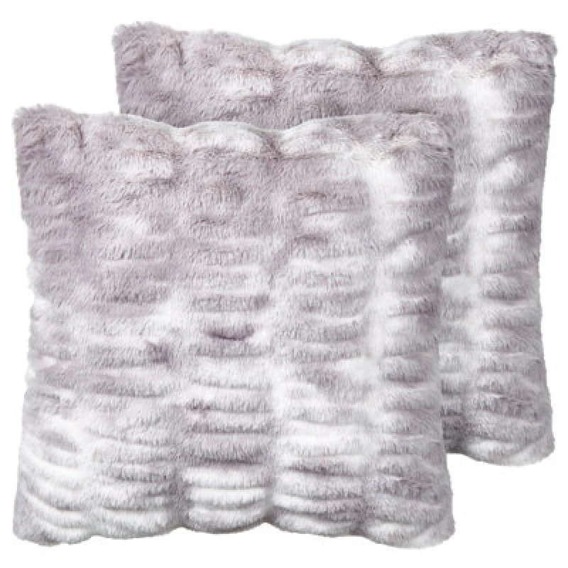 Image of Beliani Set Of 2 Decorative Cushions Macodes Faux Fur 45 X 45cm Light Grey Solid