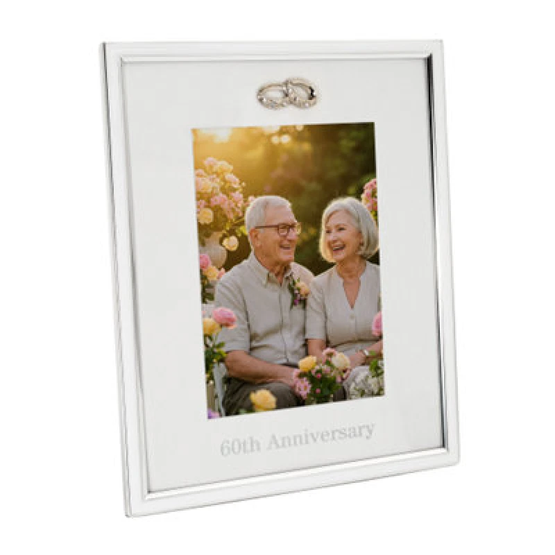 Image of Happy Homewares 60Th Anniversary 5X7 Silver Frame With Diamante Rings