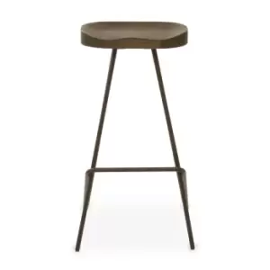 Image of Interiors By Ph Elm Wood Bar Stool Brown Metal Frame